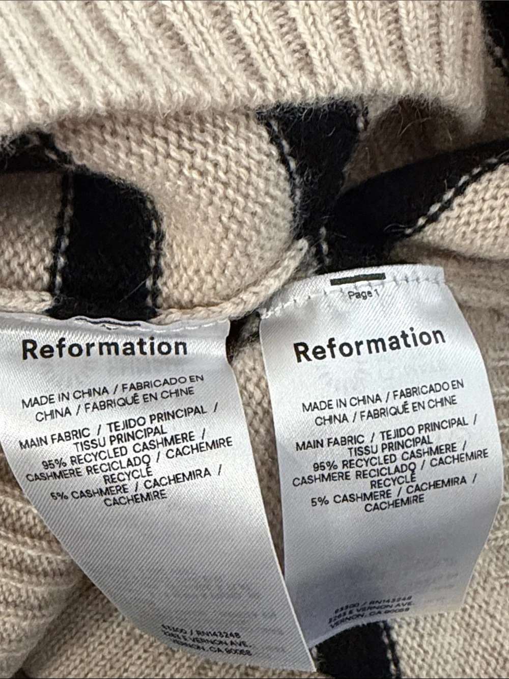 Reformation Londyn Cashmere Two Piece Set NWT